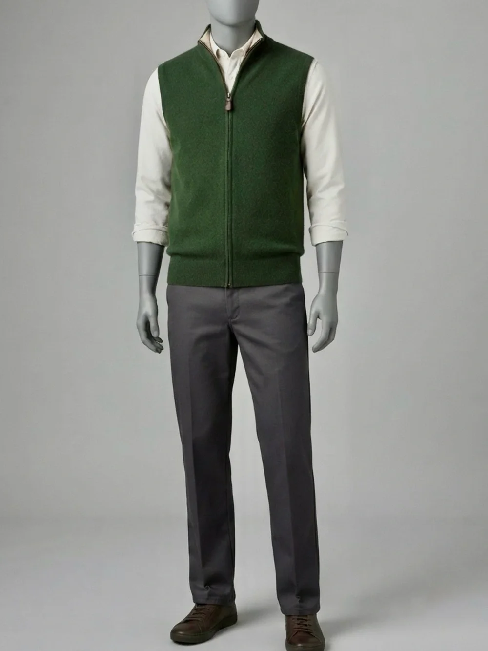Joseph & Lyman 100% Cashmere Full Zip Vest Vintage Dark Olive L